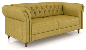 Sofá Living Sala de Estar Stanford Chesterfield 2 Lugares 200cm Pés de Madeira Couro Bege Manchado G58 - Gran Belo