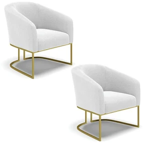 Poltrona Decorativa Industrial Dourado kit 2 Stella Bouclê D03 - D'Rossi - Off White