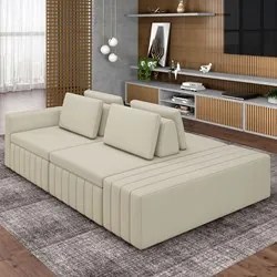 Sofá Ilha e Puff Sala Living 245cm Siesta M22 Linho Areia      - Mpoze