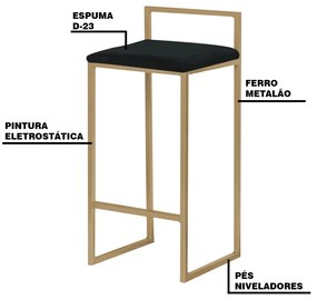 Banqueta Decorativa Selena Base Gold Veludo Preto G41 - Gran Belo