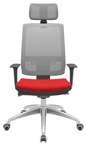 Cadeira Office Brizza Tela Cinza Com Encosto Assento Aero Vermelho Autocompensador 126cm - 63195 Sun House