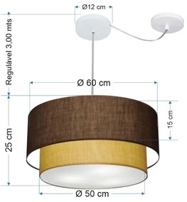 Lustre Pendente Duplo Cilíndrico Com Desvio de Centro Vivare Md-4368 Cúpula em Tecido 60x50cm - Bivolt