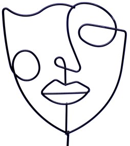Enfeite de Metal Com Base em Madeira Rosto Máscara 26,5x17x4 cm - D'Rossi
