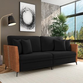 Sofá 2 Lugares Living 182cm Mondaí Sintético Nozes/Veludo K01 - D'Rossi - Preto