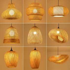 luminária Pendente Handmade Rattan Lustre De Bambu Redondo, Chapéu De Palha, Vintage, Restaurante Luz, Café Bar