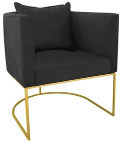 Poltrona Paola Suede Base Metálica Dourado D'Rossi - Preto