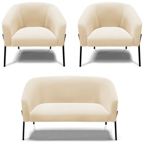 Namoradeira e 2 Poltronas Pé de Ferro Preto Stella Suede Bege D03 - D'Rossi