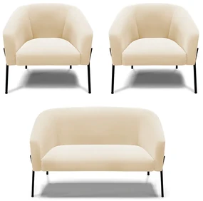 Namoradeira e 2 Poltronas Pé de Ferro Preto Stella Suede Bege D03 - D'Rossi