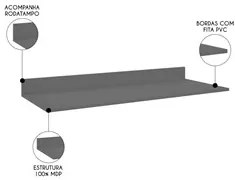 Tampo para Balcão de Cozinha 120cm MDP Cinza - Lumil 