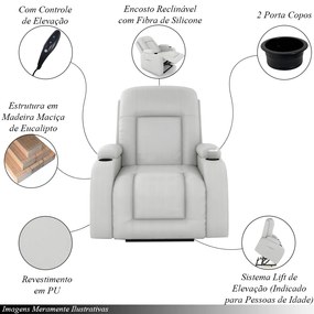 Poltrona do Papai Reclinável Sala de Cinema Crihs Elétrica Lift Elevação PU Branco G23 - Gran Belo