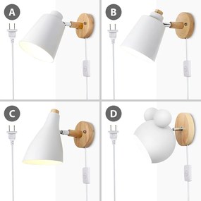 Arandela Luminária de parede de madeira com tomada e cabo de linha 1.2 metros com interruptor botão, luz criativa de cabeceira, tomada eua/ue, 10cm, base de madeira - D - Cinza
