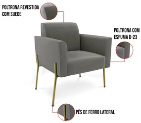 Poltrona Pé de Ferro Dourado Decorativa Marisa Suede D03 - D'Rossi - Marrom