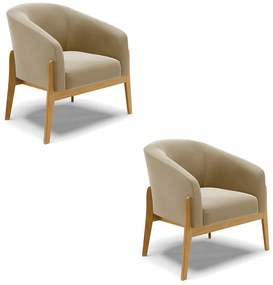 Poltrona Decorativa Base de Madeira kit 2 Stella Suede D03 - D'Rossi - Marrom Rato