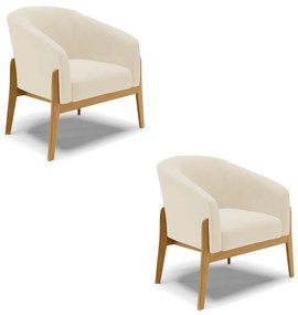 Poltrona Decorativa Base de Madeira kit 2 Stella Linho Bege D03 - D'Rossi