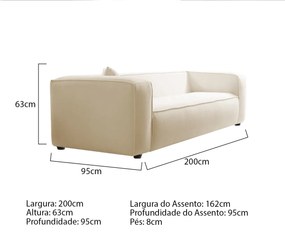 Sofá 3 Lugares 200cm Orgânico Luxo Recepção Cecília Bouclé - ADJ Decor