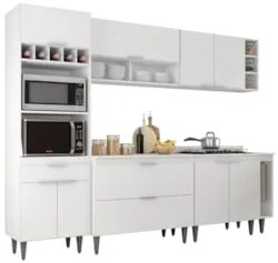 Armário de Cozinha Com Tampo CP07 260cm Pérola Branco Z34     - Mpozen