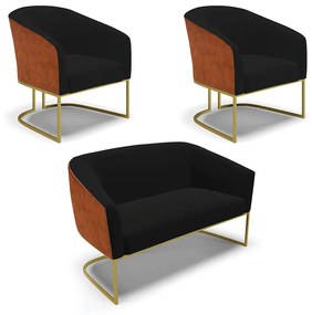 Namoradeira 2 Poltronas Industrial Dourado Stella Noz/Linho Pto D03 - D'Rossi