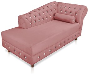 Divã Chesterfield 165 cm Capitonado com Strass Suede D'Rossi - Rose