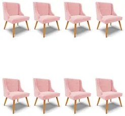 Kit 8 Cadeiras Estofadas para Sala de Jantar Pés Palito Lia Suede Rosa