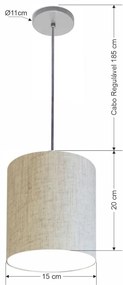 Luminária Pendente Vivare Free Lux Md-4103 Cúpula em Tecido - Rustico-Bege - Canopla cinza e fio transparente