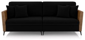 Sofá Living Decorativo Zagreb 3 Lugares 262cm com Almofadas Pés de Ferro Veludo/PU Preto/Caramelo G33 - Gran Belo