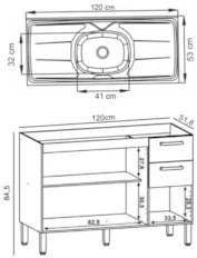 Balcão Gabinete com Pia 120cm Urban Z06 Freijó - Mpozenato