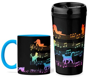 Kit Copo Viagem e Caneca Cachorro Musical Arco Iris Dog Lover Azul