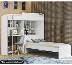 Beliche Solteiro Juvenil com Office e Nichos Concept S01 Branco - Mpoz