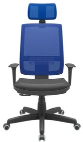 Cadeira Office Brizza Tela Azul Com Encosto Assento Vinil Preto RelaxPlax Base Standard 126cm - 63645 Sun House