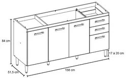 Balcão Gabinete Para Pia 160cm sem Tampo 3 Portas Fit Branco - Nicioli