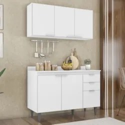 Armário de Cozinha Com Tampo CP01 120cm Pérola Branco Z34     - Mpozen