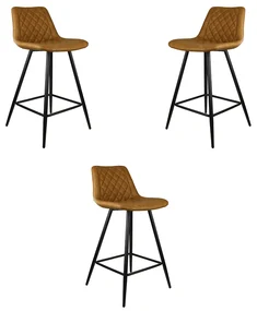 Kit 3 Banquetas Decorativas Magé PU Matelassê c/Apoio para os Pés Base em Aço Marrom G56 - Gran Belo