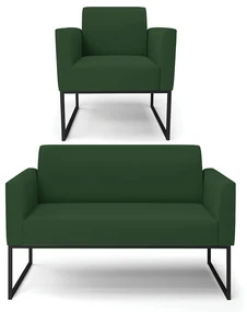 Sofá Namoradeira com Poltrona Base Industrial Preto Marisa Veludo Verde D03 - D'Rossi