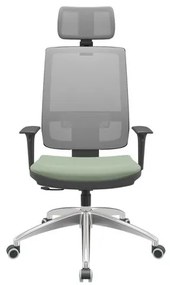 Cadeira Office Brizza Tela Cinza Com Encosto Assento Vinil Verde RelaxPlax Base Aluminio 126cm - 63595 Sun House