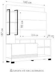 Estante Painel Para TV 50 Pol 160cm Pilar L06 Freijó/Off White - Mpoze