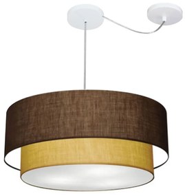 Lustre Pendente Duplo Cilíndrico Com Desvio de Centro Vivare Md-4368 Cúpula em Tecido 60x50cm - Bivolt