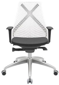 Cadeira Office Bix Tela Branca Assento Aero Preto Autocompensador Base Alumínio 95cm - 63999 Sun House