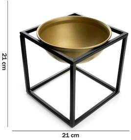 Cachepot em Cerâmica Dourado com Base de Metal Preto 21cm - D'Rossi