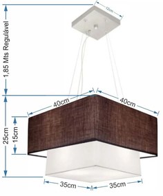 Lustre Pendente Duplo Quadrado Vivare Md-4157 Cúpula em Tecido 40x35cm Café / Branco - Bivolt