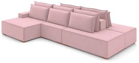 Sofá Ilha com Encosto e Almofadas Delta 415cm Modulado Chaise e Puffs Veludo Rosê G52 - Gran Belo