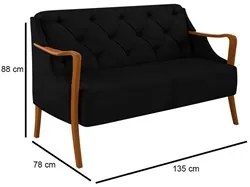 Poltrona Namoradeira 2 Lugares 135cm Capitonê Lapa M22 Veludo Preto -