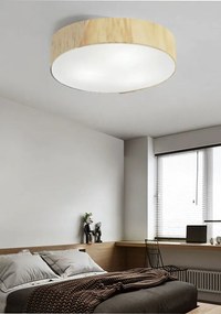 Plafon Luminária de teto decorativa para casa, Md-3076 nórdicas em tecido e madeira 3 lâmpadas com difusor em poliestireno - Linho Bege