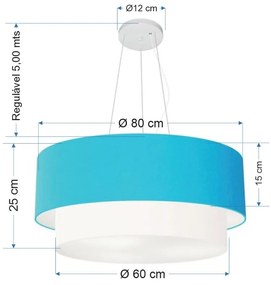 Lustre Pendente Duplo Cilíndrico Vivare Md-4073 Cúpula Tecido 80x60cm - Bivolt