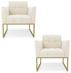 Kit 2 Poltronas Elisa Veludo Base Metálica Industrial Dourado - D'Rossi - Bege