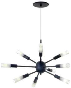 Pendente Flash 58X58X35Cm Sputnik Com Tubo Ponteira Acrílico Metal Alu... (PRETO / COBRE BRILHO)