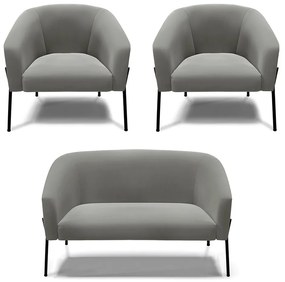 Namoradeira e 2 Poltronas Pé de Ferro Preto Stella Suede D03 - D'Rossi - Grafite