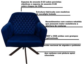 Kit 2 Poltronas Decorativas Versalhes Pés Grafite Giratório Veludo Azul Royal G15 - Gran Belo