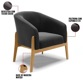 Cadeira Sala de Jantar Base de Madeira Stella Suede D03 - D'Rossi - Preto