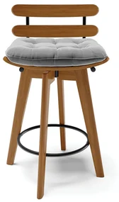 Kit 04 Banquetas Giratória Costela Suede Base Madeira MA70 - D'Rossi - Cinza