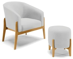 Poltrona com Puff Base de Madeira Stella Linho D03 - D'Rossi - A05 Cinza